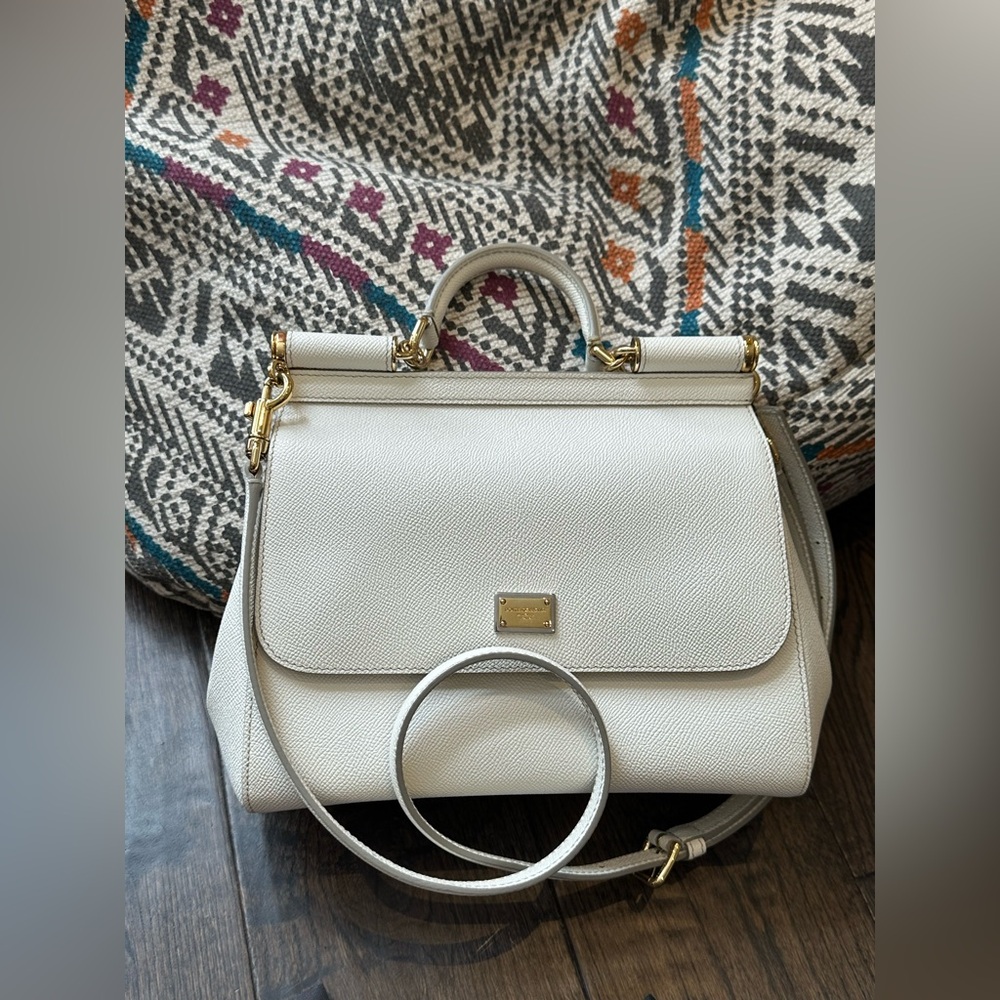 Dolce & Gabbana White Leather Sicily Leather Top Handle Bag